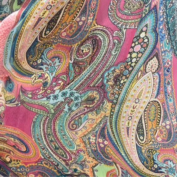 Upcycled Turquoise Boho Maxi Dress with Lacy Top & Paisley Ruffled Skirt, Size M - Picture 4 of 12